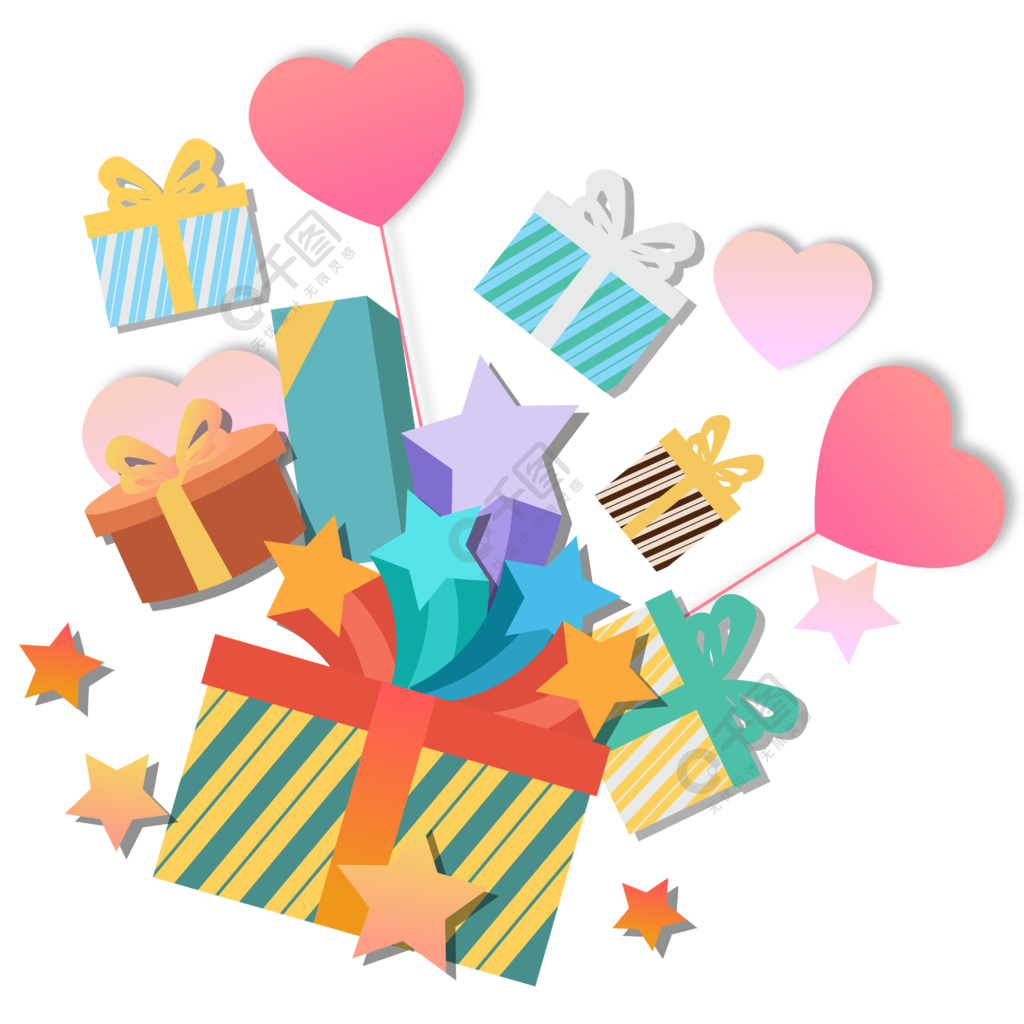 卡通扁平禮物盒五角星矢量元素