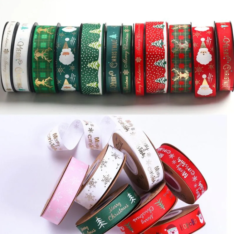 圣誕節(jié)織帶羅紋字母絲帶DIY手工蝴蝶結(jié)鮮花資材禮物包裝圣誕絲帶
